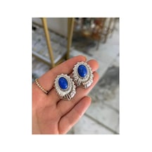 Vintage Model Mavi Taş Ve Metal Çerçeveli Küpe
