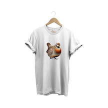 Avcılık Hunting Kınalı Keklik Baskılı Vahşi Yaşam %100 Pamuk Unisex Regular Fit T-shirt Beyaz