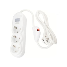 Anahtarlı 1,5 Metre Kablolu 16amper 3000w Ledli Yüsek Akım Şok Korumalı Topraklı 3 Lü Grup Priz, Beyaz 1