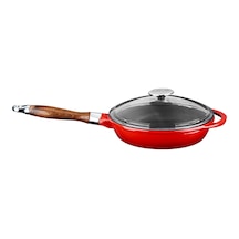 Lava Döküm Kızartma Tavası Ahşap Kulplu Cam Kapaklı Siyah 28cm