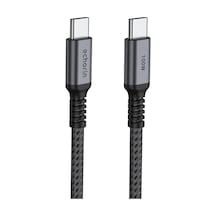 Şarj Ve Veri Aktarım Kablosu 20v5a, Type C'den Type C'ye, 100w, Çift Kat Örgülü Gri, 2 Metre