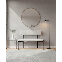 Özcan Metal Metal Siyah Ayaklı Sırtlı Mutfak Salon Antre Yatak Odası Balkon Puf Bank Oturak Bench Beyaz