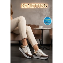 United Colors Of Benetton Beyaz Bağcıklı Cilt Memory Foam Kadın Spor Ayakkabı Bnı-12096 G