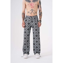 Siyah Baskılı Baggy Jean Pantolon Siyah