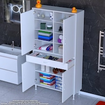 Modilayn Yeni Afra 95 X 173 X 32,5 Cm 1 Çekmece 4 Kapak 7 Raf 10 Bölme Çok Amaçlı Banyo & Mutfak Dolabı Beyaz