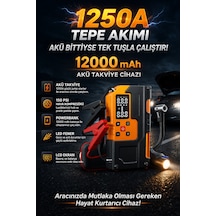 1250a Akü Takviye Cihazı 12000 Mah Jump Starter 150 Psı Hava Kompresörü Powerbank Led