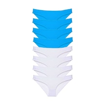 8 Adet Süper Eko Set Likralı Kadın Slip Külot Beyaz Ve Mavi Beden: L Standart