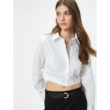 Koton Crop Gömlek Uzun Kollu Slim Fit Klasik Yaka Pamuklu Beyaz 4sal60099ıw 4SAL60099IW000 Beyaz