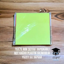 Sarı 76x76 Mm Şeffaf Yapışkanlı Not Kağıdı Plastik Silinebilir Yüzey 50 Yaprak