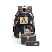 Relaxion 2203-1395 Kore Tarzı Unisex Çocuk Üçlü Set İlkokul Sırt Çantası Füme