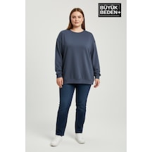 Superlife Kadın Büyük Beden Bisiklet Yaka Kollar Ve Etek Ribanalı İnce Sweatshirt Spr26bswk956 Mavi