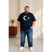 Sngl Tekstil Erkek Büyük Beden Kısa Kollu Ay Yıldızlı Tişört 3xl 4xl 5xl 6xl 7xl 8xl 9xl Lacivert
