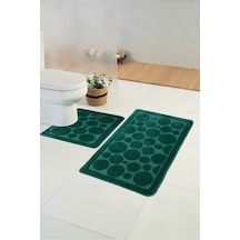 Buççin Online Mağaza Standart Bubbles Koyu Yeşil 50x80-50x40 2'li Banyo Paspası Yıkanabilir,kaydırmaz Taban,dokuma Po Çok Renkli