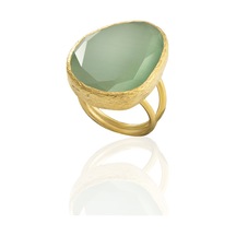 Kadir Jewellery 22 Ayar Altın Kaplama Kadın Fosil Taşlı Yüzük Açık Yeşil