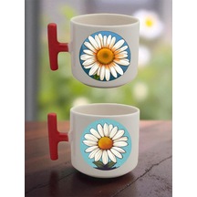 Modern Papatya Baskılı Latte Bardağı - Eşime Doğum Günü Hediyesi, Sevgililer Gunu Hediyesi Beyaz