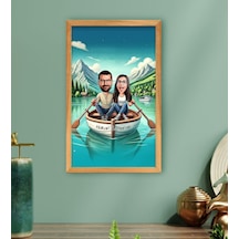 Bk Gift Kişiye Özel Teknede Oturan Çift Karikatürlü Ahşap Çerçeveli Tablo-1 40x25cm, Sevgililer Günü, Sevgiliye Hediye Kobitmeyencom33783 Bk Gift