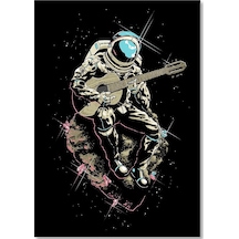 Cakasepetim Göktaşı Üstünde Gitar Çalaın Astronot Görseli Ahşap Mdf Tablo