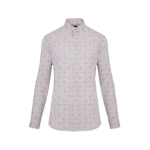 Hatemoğlu Kahverengi Desenli Slim Fit Keten Gömlek