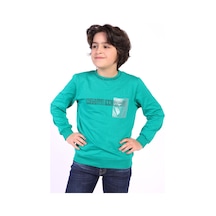 Toontoy Kids Toontoy Erkek Çocuk Relax Fit Bisiklet Yaka Baskılı Sweatshirt - 2 İplik Yeşil
