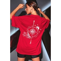 Unisex Pusula Baskılı T-shirt Kırmızı