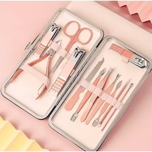 12 Parça Profesyonel Manikür Pedikür Seti, Paslanmaz Çelik Tırnak Bakım Seti, Rose Gold Taşınabilir Çantalı No:1
