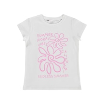 Civil Girls Summer Fıoral Vibes Baskılı 6-9 Yaş Tişört - Kırık Beyaz