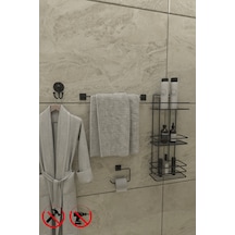 Alper Banyo Yapışkanlı Siyah 3 Katlı Banyo Rafı TŞ03 Jasmin Kağıtlık Uzun Havluluk Lotus V Bornoz Askılık Siyah