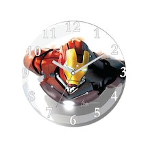 Demir Adam Iron Man Sessiz Bombeli Gerçek Cam Duvar Saati Çok Renkli