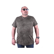 Moc Grande Mocgrande Büyük Beden Sıfır Yaka Tişört Palm Leaf 23148 Hakı-Hakı Çok Renkli