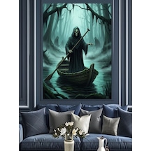 Ahşap Tablo Bataklıkta İlerleyen Azrail Figürü Yiyecek Ve İçecek Tabloları