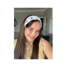 Kadın Örgü Saç Bandı El Yapımı Dantel Bandana Saç Aksesuarı Beyaz