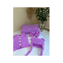 Puffy Bebek Battaniyesi, Bebek Yeleği, Patik, Bere Takımı Mor