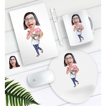 Kişiye Özel Ev Hanımı Karikatürlü Defter Kalem Kupa Mouse Pad Seti-3