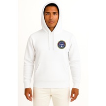 Kapüşonlu Tcg Savarona Cep Tasarımlı Unisex Sweatshirt Beyaz