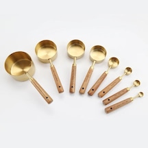 Qerhome Ahşap Saplı Gold Lüks Ölçü Kaşığı Seti 4-4