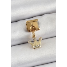 Mey İthalat 316l Çelik Sallantılı Zirkon Taşlı Kraliçe Tacı Model Gold Renk Nomination Charm Çok Renkli