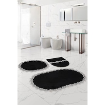 Bonny Home Venüs Siyah 3'lü Dantelli Banyo Paspası Seti Çeyizlik
