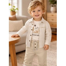 Babyhola Erkek Bebek Bayramlık Takım Araba Baskılı Müslin Kumaş Set 2215 Ekru