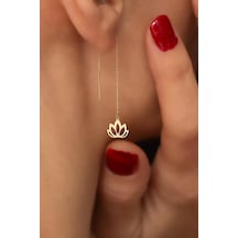 14 Ayar Altın Lotus Zincir Küpe Sarı Altın