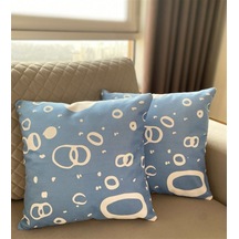 Mavi-Beyaz Renk Dekoratif 2'li Kırlent Kılıfı Seti - Mavi-Beyaz