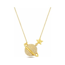 Çekirdekjewelry 925 Ayar Gümüş Altın Kaplama Gezegen Kolye Sarı