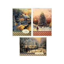 Thomas Kinkade Noel Kartı Çeşitleri, Karlı Sahneler 3 Tasarım, Zarflı 24 Kart