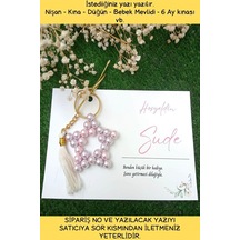 25 Adet Pembe İnci Püsküllü Yıldız Anahtarlık - Kişisel Yazı -