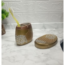 DİŞ FIRÇALIK VE SABUNLUK 2 Lİ BANYO SETİ,ALTIN MOZAİK Altın