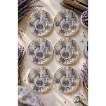 6 Lı Cam Çay Tabağı - Lavanta Bahçesi Desenli 12 Cm - 6 Adet Çay Tabak Mavi