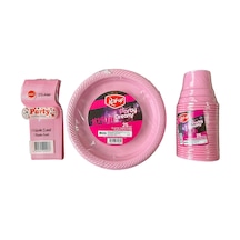 Piknik Davet Doğum Günü Omeyva Sofra Seti - 25 Kişilik Pembe Tabak Bardak Çatal Takımı Pembe