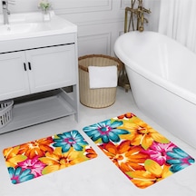 Rovigo Home Baskılı Kaymaz Taban 2 Li Banyo Paspas Takım Rvg5169-100X60-60X50 Çok Renkli