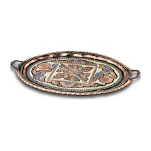 Gül Çiçek Oval Bakır Tepsi
