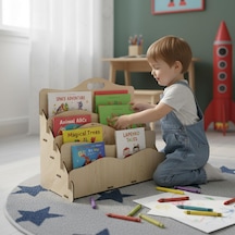 Carry Montessori 4 Raflı Dalgalı Ahşap Mini Kitaplık -çocuk Odası Kitaplık - Çocuk Kitaplığı - Bebek & Çocuk Odası İçin Mini Kitaplık- Çocukların Kolay Erişebileceği Kitaplık - Akçaağaç