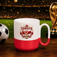 Bk Gift Türkiye Taraftar Temalı Dünya Futbol Kupası Tasarımlı Kırmızı Joyful Kupa Bardak-2 Tek Yürek Milli Takım Ruhu Beyaz